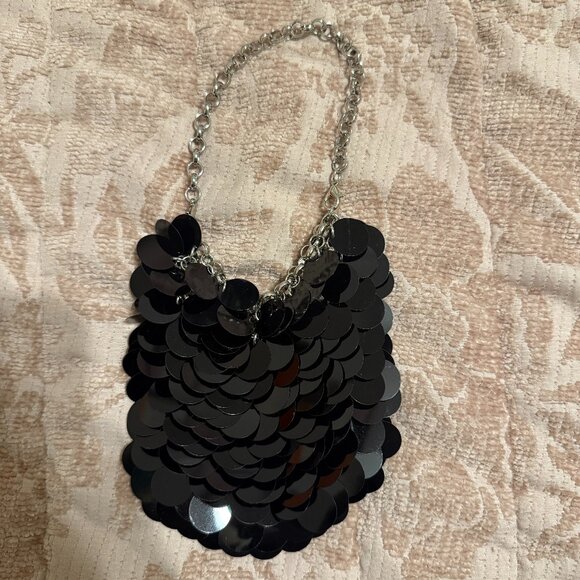 Fashion Nova Queen of Sequins Black Mini Bag - black sequins on chainmail - Picture 1 of 4